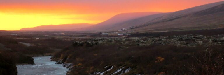 Sunset and lake in icelandic nature