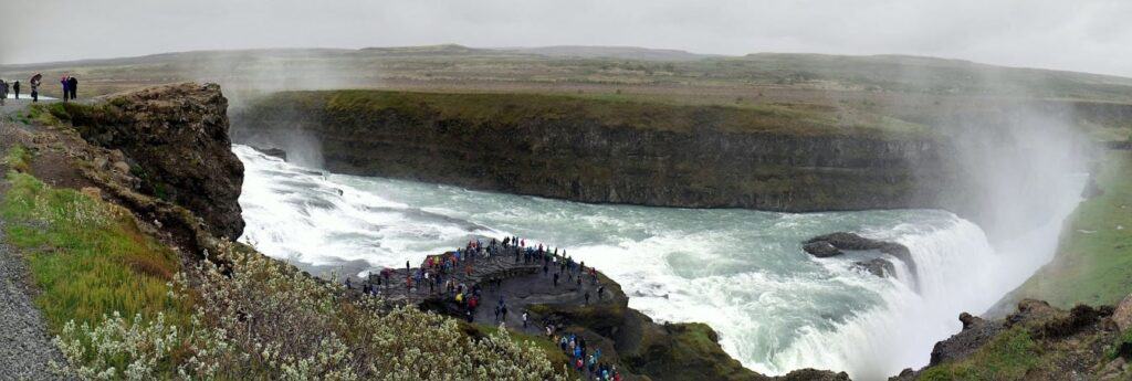 Gullfoss waterfall with tourists