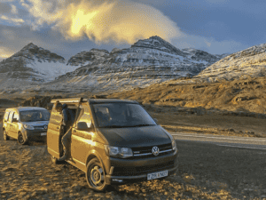 Camper vans on a road trip