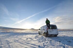 Camping in snow in Iceland