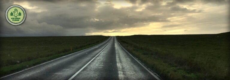 road in iceland and the icelandic pledge logo