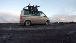 Cousins on a camper van trip in Iceland