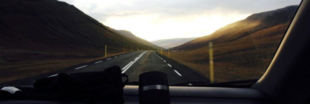 the road seen from inside a camper van