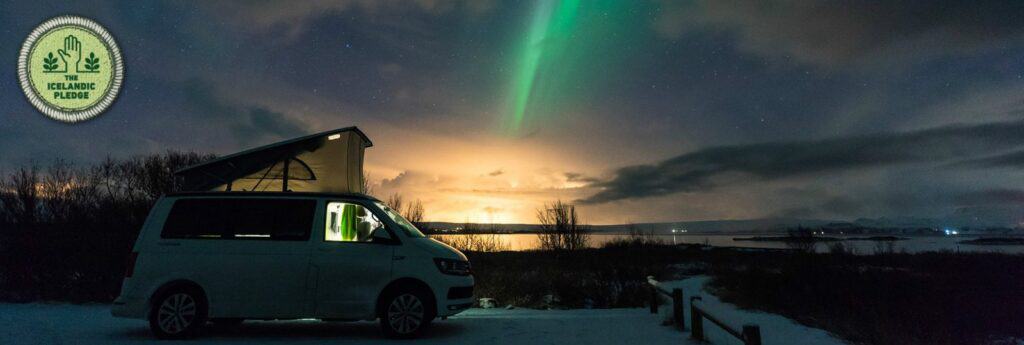rent.is camper with rooftop tent, northern lights