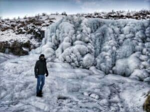 Frozen waterfall in Iceland