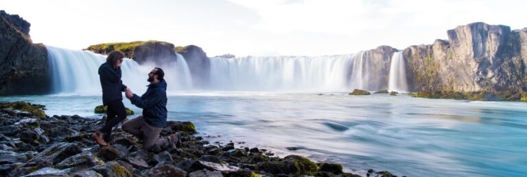 Proposing by Goðafoss Iceland
