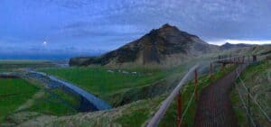On top of Skógafoss at night