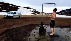 The wild shower in Iceland