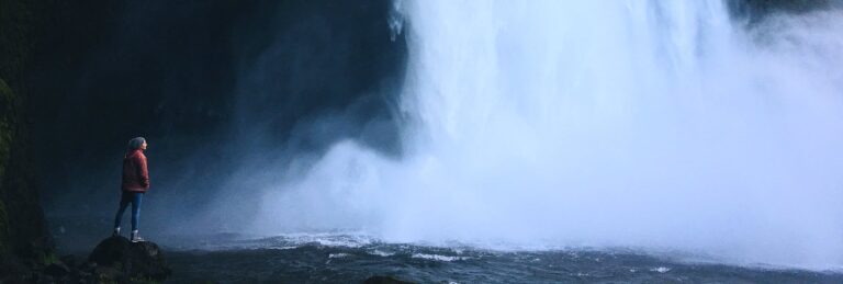 Studying Skógafoss Iceland camper story
