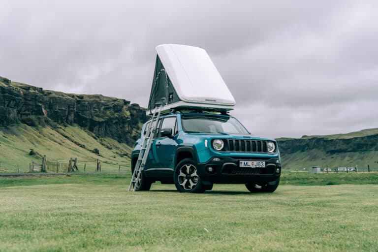 Jeep Renagade 4x4 camper with roof top tent for 2 people, campervan rental in Iceland