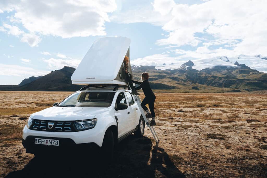 rent.is Dacia duster 4x4 roof top tent camper rental iceland