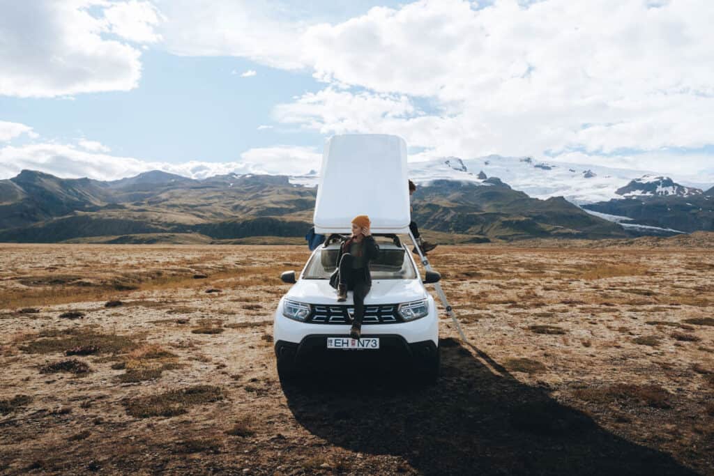 rent.is Dacia duster 4x4 roof top tent camper van, Iceland Ring Road travel
