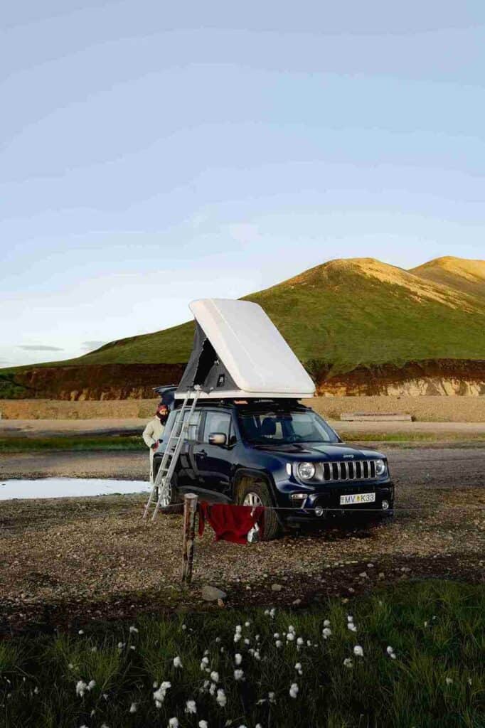 Jeep renegade camped in the highlands