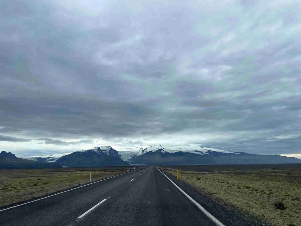 the empty road ahead.